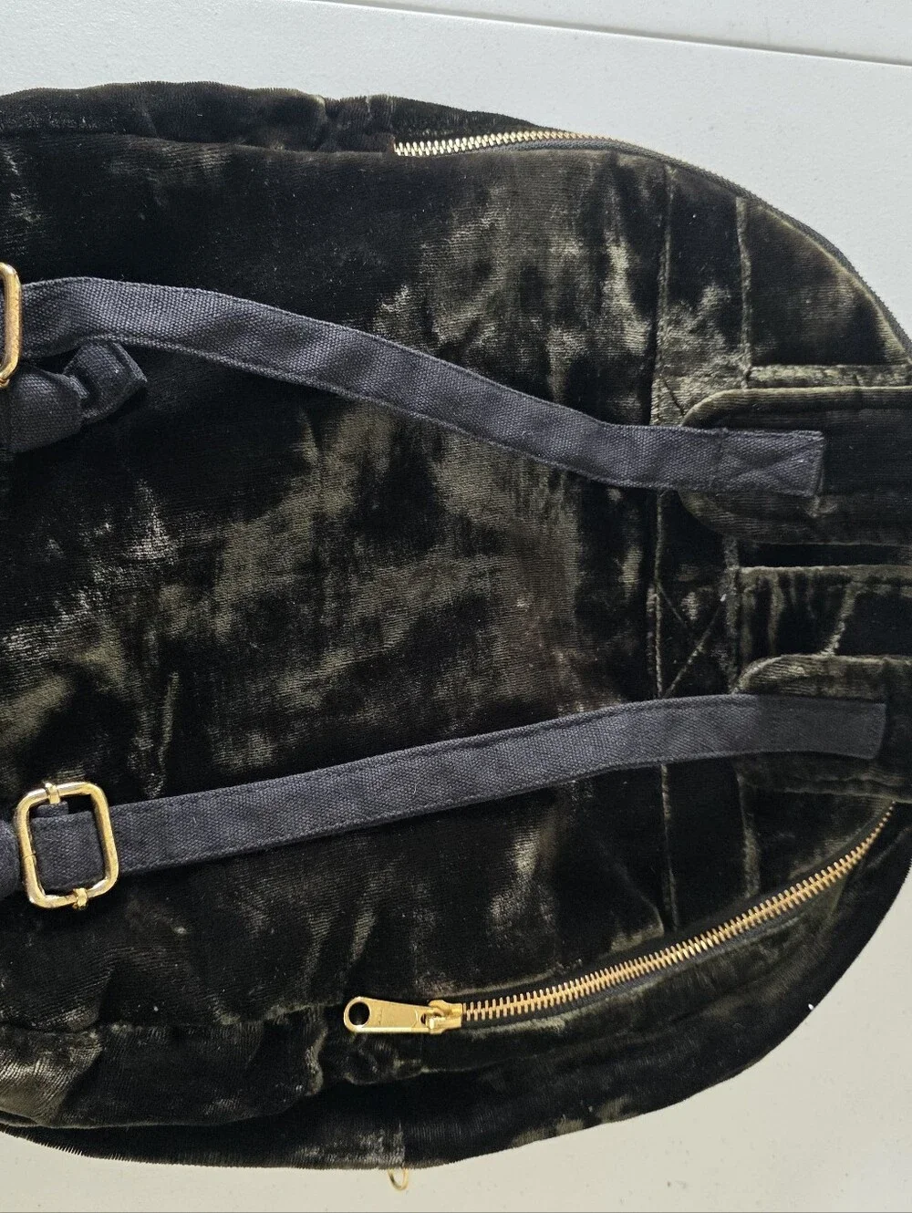 World Market Velvet Backpack Floral Embroidery Zip Pockets Plush Wearable Art